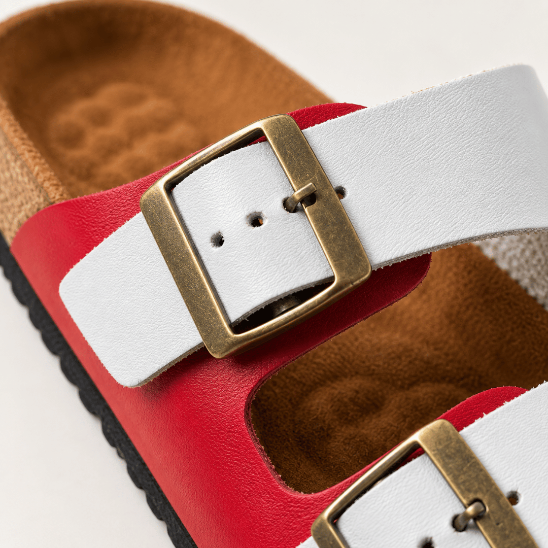 Croma Rojo + Blanco — Sandalias de Cuero Croma Rojo + Blanco  con Doble Hebilla | Nueva colección