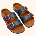 Sandalias de Cuero Croma Rojo + Azul  con Doble Hebilla | Nueva colección
