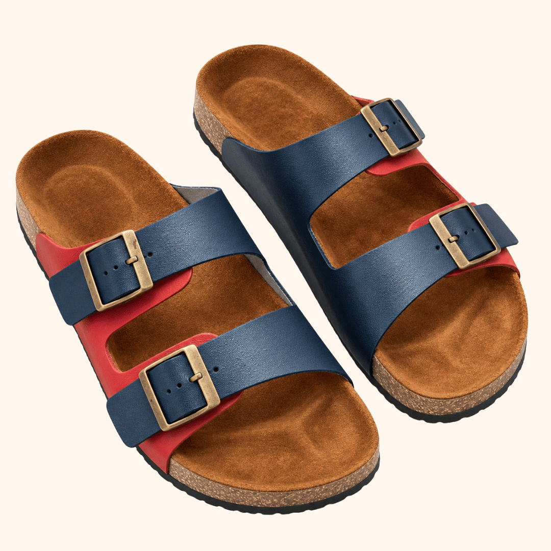 Croma Rojo + Azul — Sandalias de Cuero Croma Rojo + Azul  con Doble Hebilla | Nueva colección