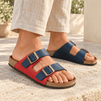 Croma Rojo + Azul — Sandalias de Cuero Croma Rojo + Azul  con Doble Hebilla | Nueva colección