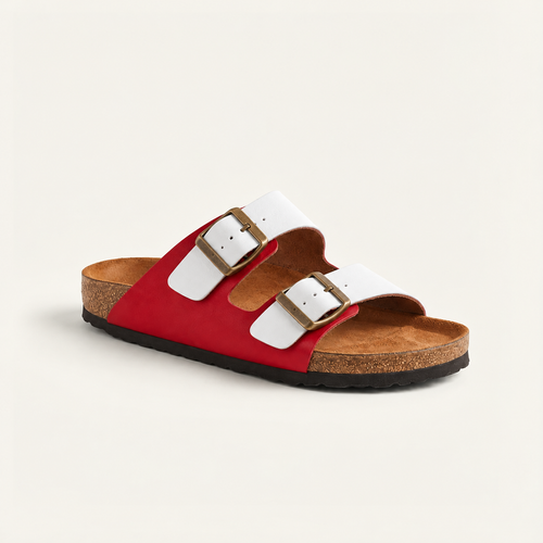 Sandalias de Cuero Croma Bicolor con Doble Hebilla  | Nueva colección